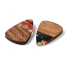 レジン＆ウッドパーツ  金箔  トライアングルチャーム  ブラック  23x15x3mm  穴：2mm&nbsp;WOOD-S061-02K