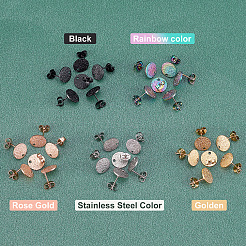 30個 5色 304ステンレススチールスタッドピアス金具  イヤナット/ピアスバックキャッチ＆ループ付き  テクスチャ  フラットラウンド  ミックスカラー  10x1mm  穴：1.4mm  ピン：0.8mm  6個/カラー&nbsp;STAS-UN0023-07