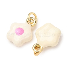 真鍮製エナメルペンダント  花のチャーム  鉛フリー＆カドミウムフリー  長持ちメッキ  ラックめっき  ベージュ  13x10x4mm  穴：3mm&nbsp;KK-CJC21A4-01G-04-RS