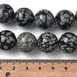 天然石スノーフレークオブシディアンビーズ連売り  ラウンド  15.5mm  穴：1.2mm  約24~25個/連  14.88~15.43''（37.8~39.2センチメートル）&nbsp;G-F818-A10-16mm