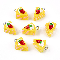 不透明樹脂ペンダント  ケーキチャーム  プラチナメッキ鉄ループ付き  模造食品  きいろ  19.5x13.5x13mm  穴：2mm&nbsp;CRES-CJC0008-01E