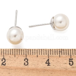 真鍮 ABS イミテーションパール スタッド イヤリング  カドミウムフリー＆鉛フリー  ラックめっき  ラウンド  プラチナ  20x8mm&nbsp;EJEW-B132-01B-P