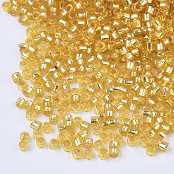ガラスシリンダービーズ  シードビーズ  銀並ぶ  丸い穴  ゴールド  1.5~2x1~2mm  穴：0.8mm  約8000個/袋  約85~95 G /袋&nbsp;SEED-Q036-01A-A07