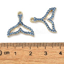 ゴールデンラックメッキ合金ラインストーンペンダント  ニッケルフリー  フィッシュテイル チャーム  ライトサファイア  18x18x2mm  穴：1.4mm&nbsp;PALLOY-F308-23G-02
