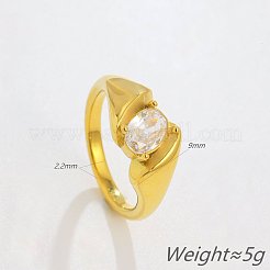 304ステンレススチールキュービックジルコニア指輪  オーバル  ゴールドカラー  内径：16.4mm&nbsp;WG25004-01