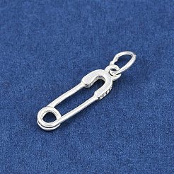 925スターリングシルバーペンダント  丸カン付き  安全ピンチャーム  銀  16.5x4.5x1.5mm  穴：3.5mm&nbsp;STER-K183-13S