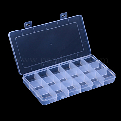 ポリプロピレン（pp）ビーズ収納容器  18コンパートメントオーガナイザーボックス  長方形  透明  19.1x10x2.2cm  コンパートメント：3x3センチメートル&nbsp;CON-S043-001