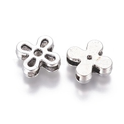 チベット風スライドチャーム  カドミウムフリー＆鉛フリー  花  アンティークシルバー  13x13x4.5mm  穴：10x2mm&nbsp;TIBE-A19631-AS-LF