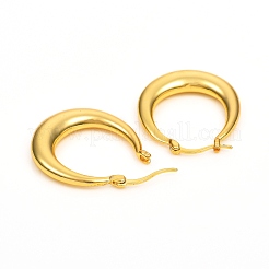 真鍮製フープピアス  長持ちメッキ  リング  18KGP本金メッキ  27x24x4.5mm  ピン：0.7x1mm&nbsp;EJEW-F250-03-G