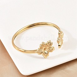 女性用304ステンレススチールカフバングル  ゴールドカラー  花  内径：2-1/2x2-1/4インチ（6.25x5.65cm）&nbsp;BJEW-A147-01A-G