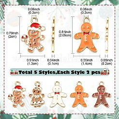 10個5スタイルアロイエナメルペンダント  クリスマスのために  ライトゴールド  ジンジャーブレッドマン  ミックスカラー  20~20.5x11.5~14x1~2mm  穴：2mm  2個/スタイル&nbsp;FIND-YW0005-43