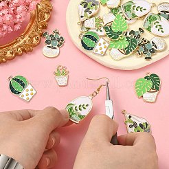 30個6スタイルアロイエナメルペンダント  鉢植え＆水草チャーム  ライトゴールド  ミックスカラー  22~33.5x14~20x1.5mm  穴：1.6mm  5個/スタイル&nbsp;ENAM-CJ0004-91