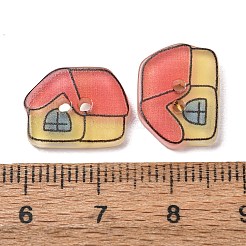 2穴プリント透明樹脂ボタン  ハウス  トマト  11x15x2.5mm  穴：1.6mm&nbsp;RE-CBAA3F3-12