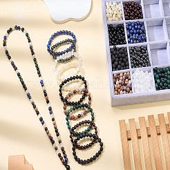 100個の天然珪化木ラウンドビーズ、強力な伸縮性のあるビーズ弾性糸付き  8mm  穴：1mm&nbsp;G-SZ0002-28
