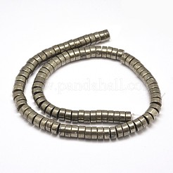 フラットラウンド/ディスク天然黄鉄鉱ビーズ連売り  ヒシビーズ  6x4mm  穴：1mm  約103個/連  15インチ&nbsp;X-G-I126-23-6x4mm