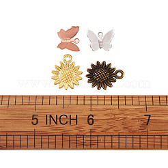 真鍮製透かしペンダント  合金ペンダント付き  花＆蝶  ミックスカラー  18.6x15x2.5mm  穴：1.8mm＆11x13.5x3mm  穴：1.5mm  50個/形  100個/セット&nbsp;KK-TA0007-80