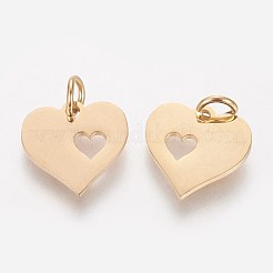 イオンプレーティング（IP）304ステンレスペンダント  ハートとハート  18KGP本金メッキ  12x12.5x1mm  穴：3mm&nbsp;A-STAS-Q201-T457G