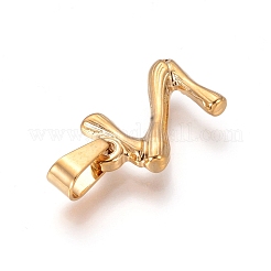304ステンレスペンダント  竹風  文字L  イオンプレーティング（ip）  18KGP本金メッキ  ゴールドカラー  18x11.5x3mm  穴：3mm&nbsp;X-STAS-F235-01G-Z