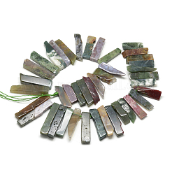 天然石インディアン瑪瑙ビーズ連売り  トップドリルビーズ  長方形  20~65x7~15x6~10mm  穴：2mm  約30~40個/連  15.75インチ（40cm）&nbsp;G-R419-01