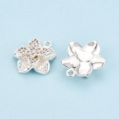 真鍮マイクロパヴェクリアキュービックジルコニアペンダント  花  ニッケルフリー  銀  19x17x6mm  穴：1.8mm&nbsp;KK-T077-31S