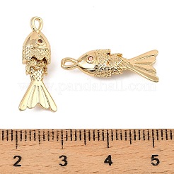 真鍮製マイクロパヴェキュービックジルコニアペンダント  魚のチャーム  18KGP本金メッキ  21.5x9x5.5mm  穴：1.2mm&nbsp;KK-C155-11G