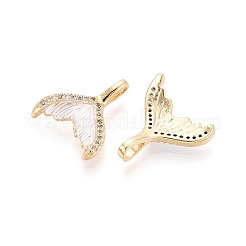 スプレー塗装された真鍮のパヴェキュービックジルコニアペンダント  魚尾  ホワイト  16x14.5x4.5mm  穴：3.5x2mm&nbsp;KK-T072-32G