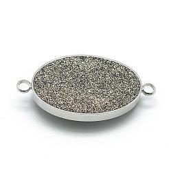 天然のドゥルージージェムストーンリンクコネクター  オーバル  プラチナ  ブラック  33x17x5~9mm  穴：2mm&nbsp;G-Q489-H02