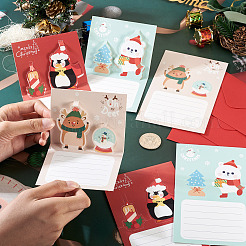 18袋3色のクリスマスペーパーお祝いカード  記念スタンプカード  封筒付き  長方形  混合図形  159x100x0.5mm  6袋/色&nbsp;DIY-TA0013-84