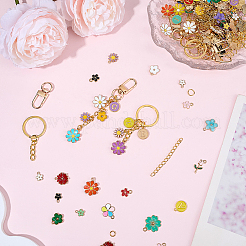 DIYの文字と花のキーホルダーファインディングキット  合金エナメルペンダントを含む  鉄はツイストチェーンで終わる  合金エナメルチャーム  オープン丸カン真鍮製丸カン  混合図形  ミックスカラー  52mm&nbsp;DIY-BM0002-22