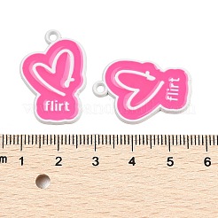 スプレーペイント合金ペンダント  エナメル  ハートと単語flirt  ショッキングピンク  27x19x1.5mm  穴：2mm&nbsp;PALLOY-R451-03