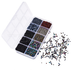 6200個 100g 10スタイル ガラスシードビーズ  ブラック  1.5~5x1~2mm  穴：0.3~1mm  10g /スタイル&nbsp;SEED-TA0001-72