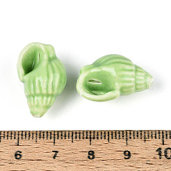 手作りプリント陶器ビーズ  巻き貝の形  光沢釉の磁器  薄緑  20~21x13~14x11.5~12mm  穴：1.2~1.5mm&nbsp;PORC-T133-01C-01