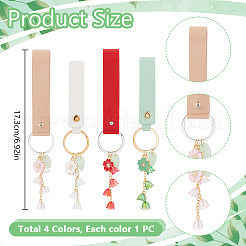 4個 4色 PUレザー&アクリルフラワーキーホルダー  鉄製の金具と合金製のエナメルペンダント付き  ミックスカラー  173mm  1pc /カラー&nbsp;KEYC-DR00006