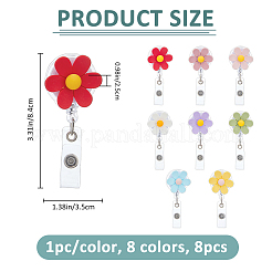 8個 8色の花柄PVC樹脂バッジリール付き  格納式バッジ クリップ  ID名バッジホルダー  プラチナ  ミックスカラー  84x35x25mm  1pc /カラー&nbsp;AJEW-FH0006-88