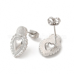 ラックメッキ真鍮ハートスタッドピアス女性用  カドミウムフリー＆鉛フリー  プラチナ  16.5x11mm  ピン：0.8mm&nbsp;EJEW-I283-02P