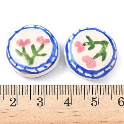 花をテーマにした手作りの磁器ビーズ  手描きの陶器ビーズ  ラウンド  19.5~20.5x7.5~8.5mm  穴：1.5~1.6mm&nbsp;LAMP-D303-06C-02