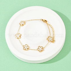 女性用304ステンレススチールリンクブレスレット  花  樹脂と  イオンプレーティング（ip）  18KGP本金メッキ  6-3/4インチ（17cm）&nbsp;BJEW-G747-04G