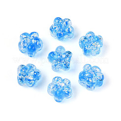 手作りのホイルランプワークビーズ連売り  花  ドジャーブルー  10.5~11x11~12x8~9mm  穴：1~1.2mm  約40個/連  16.54~16.73''（42~42.5センチメートル）&nbsp;FOIL-T008-06E