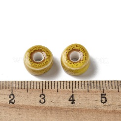手作りの陶器ビーズ  フラットラウンド  ゴールド  9.5~10x6mm  穴：3mm&nbsp;PORC-L080-C01