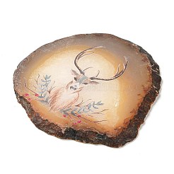 プリントされた天然瑪瑙スライス石飾り  幸運を呼ぶホームオフィスの装飾  鹿  95~135x95~135x6.5~9mm&nbsp;DJEW-M011-03K