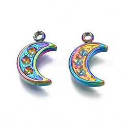 レインボーカラー 304 ステンレススチール チャーム ラインストーンセッティング  カドミウムフリー＆ニッケルフリー＆鉛フリー  ムーン  1.4mmのラインストーンに適する  12x8.5x2mm  穴：1.4mm&nbsp;STAS-S119-079