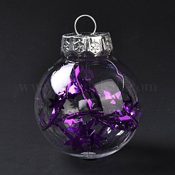 クリスマスをテーマにしたペンダントデコレーション  アルミニウムのパーツを伴うプラスチックボール  クリスマスツリーの飾り用  パープル  77x58mm  穴：11mm&nbsp;HJEW-P011-D04