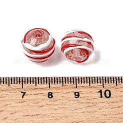 手作りの金砂エナメルランプワークビーズ  手描きのビーズ  ラウンド  ツートン  レッド  13x11~12mm  穴：1.5mm&nbsp;LAMP-B035-03C