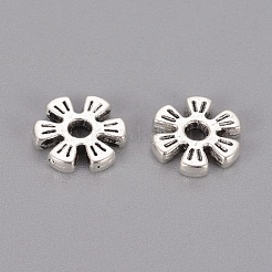 合金のスペーサービーズ  花  カドミウムフリー＆鉛フリー  アンティークシルバー  8x8x2mm  穴：1.6mm&nbsp;X-PALLOY-R00742-AS-RS