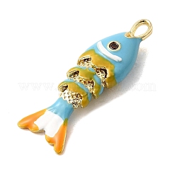 ラックメッキ真鍮チャーム  キュービックジルコニアエナメル  魚のチャーム  長持ちメッキ  鉛フリー＆カドミウムフリー  ライトスカイブルー  26.5x8x6mm  穴：2.5x1.5mm&nbsp;LS-KK-A268-05G-A05
