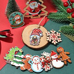 クリスマスをテーマにしたペンダントデコレーション  片面プリント木製ペンダントを含む  ジュートコード  混合図形  54.5x38x2.6mm  穴：2mm  1 PC&nbsp;DIY-YW0010-68