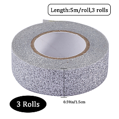 グリッターホイルマスキングテープ3巻  DIYスクラップブック装飾用マスキングテープ  工芸品やギフト用  銀  15x47.5x15mm&nbsp;DIY-GF00007-47A