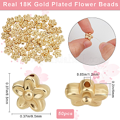 ラックメッキ真鍮ビーズ50個  長持ちメッキ  鉛フリー＆カドミウムフリー  花  18KGP本金メッキ  9.5x9.5x5mm  穴：1.2mm&nbsp;KK-BBC0015-76