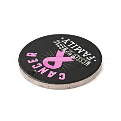 乳がんピンクリボンスタイル201ステンレススチールペンダント  フラットラウンド  ステンレス鋼色  ブラック  25x1mm  穴：1.8mm&nbsp;STAS-J041-03F