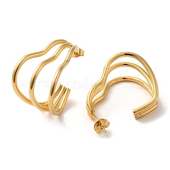 イオンプレーティング（IP）304ステンレススチールハートスタッドピアス  スプリットのピアス  ゴールドカラー  29~30x13~14mm&nbsp;EJEW-G375-09G-01
